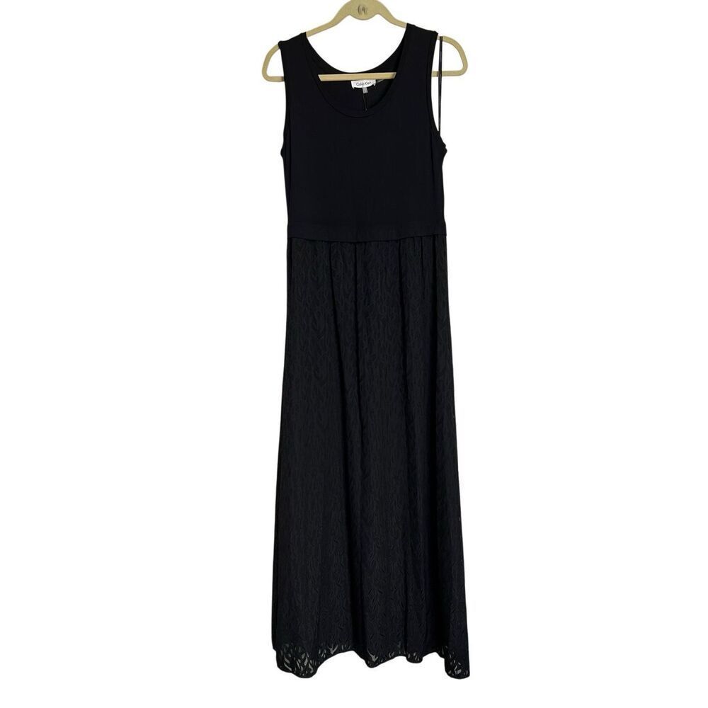 Calvin Klein Dress Womens Size Medium Black Maxi Mixed Media Sleeveless NWT